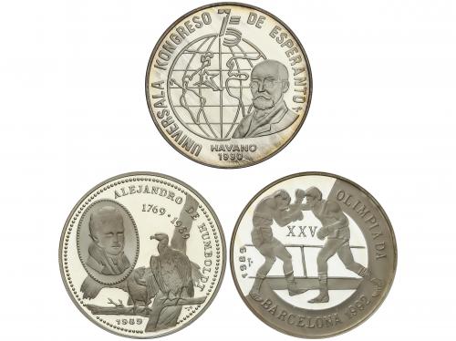 CUBA. Lote 3 monedas 5 Pesos. 1989 (2), 1990. AR. Olimp. Bar