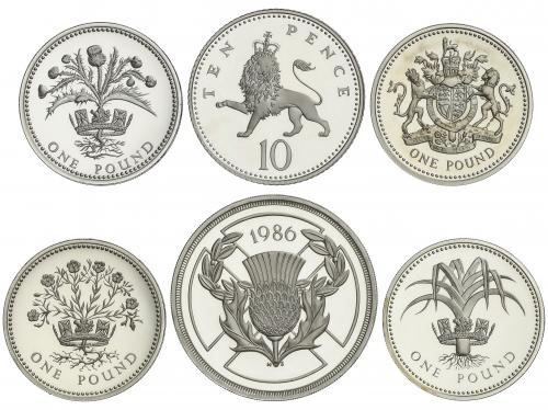 GRAN BRETAÑA. Lote 9 monedas 10 Pence (2), 1 (6), 2 Pound. 1