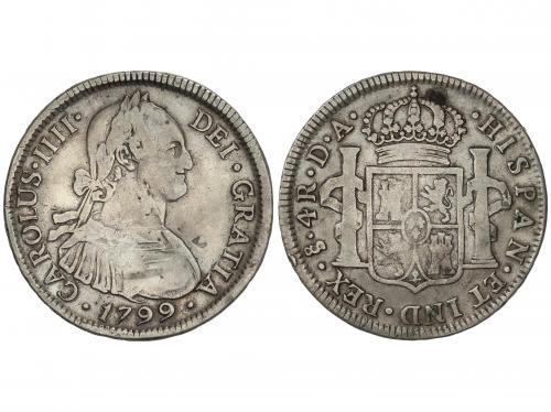 CARLOS IV. 4 Reales. 1799. SANTIAGO. D.A. (Golpecitos). Páti