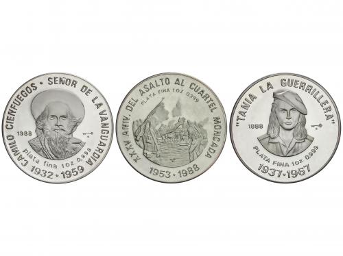 CUBA. Lote 3 monedas 10 Pesos. 1988. 31, 10 grs cada una. AR