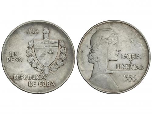 CUBA. 1 Peso. 1935. 26,57 grs. AR. Tipo ABC. (Golpecitos). K