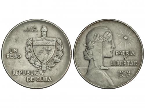 CUBA. 1 Peso. 1939. 26,66 grs. AR. Tipo ABC. KM-22. MBC+. 