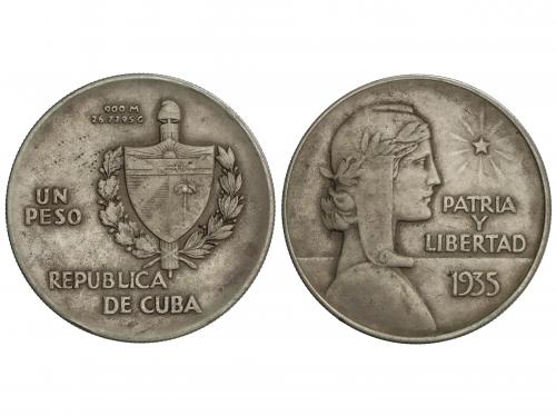 CUBA. 1 Peso. 1935. 26,57 grs. AR. Tipo ABC. KM-22. MBC. 