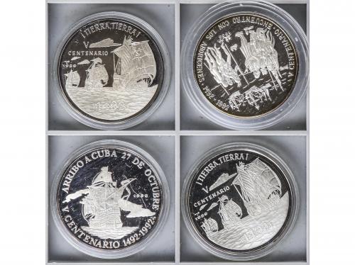 CUBA. Lote 4 monedas 10 Pesos. 1989, 1990. AR. Descubrimien