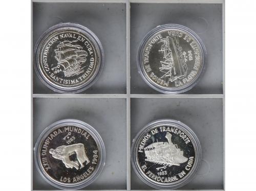 CUBA. Lote 4 monedas 5 Pesos. 1983, 1984. AR. Ferrocarril ti