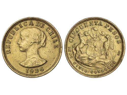 CHILE. 50 Pesos. 1926. 10,09 grs. AU (900). (Descolgada). Fr