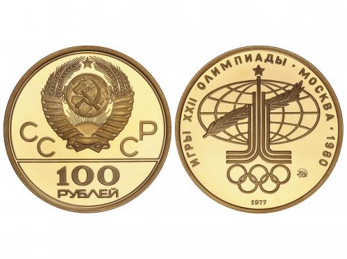 RUSIA. 100 Roubles. 1977. MOSCÚ. 17,25 grs. AU (900). Olimpi
