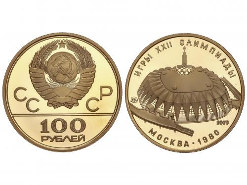 RUSIA. 100 Roubles. 1979. MOSCÚ. 17,13 grs. AU (900). Olimpi