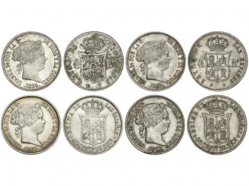 ISABEL II. Lote 4 monedas 4 Reales (2) y 40 Céntimos de Escu