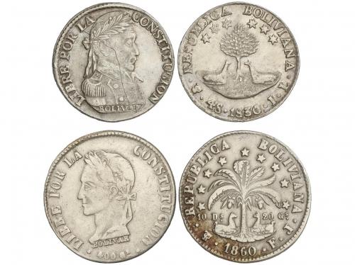 BOLIVIA. Lote 2 monedas 4 Soles. 1830, 1860. 13,68 y 19,17 g