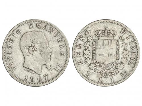 ITALIA. 1 Lira. 1867-T. VITTORIO EMANUELE II. TORINO. B.N. 4