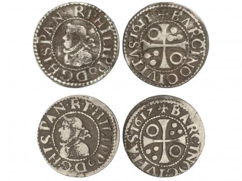 FELIPE III. Lote 2 monedas 1/2 Croat. 1611 y 1612. BARCELONA