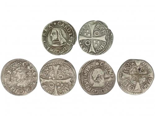 CARLOS II. Lote 3 monedas Croat. 1682 (x2) y 1687. BARCELONA