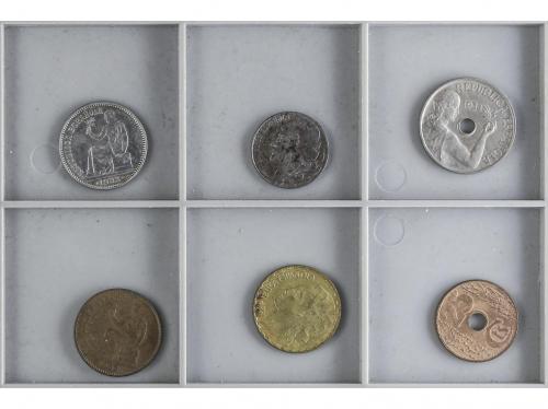 II REPÚBLICA. Lote 6 monedas 5 Céntimos a 1 Peseta. 1933 a 1