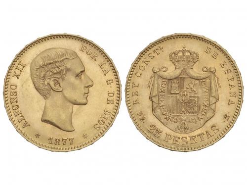 ALFONSO XII. 25 Pesetas. 1877 (*18-77). D.E.-M. (Leves rayit