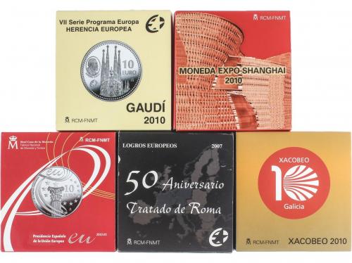JUAN CARLOS I. Lote 5 monedas 10 Euro. 2007 y 2010 (4). AR. 