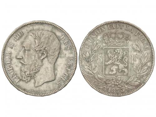 BÉLGICA. 5 Francs. 1873. LEOPOLD II. 24,66 grs. AR. (Oxidaci