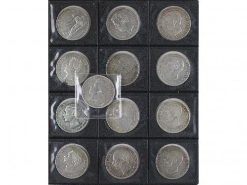 LOTES CENTENARIO. Lote 25 monedas 5 Pesetas. 1870 a 1898. GO