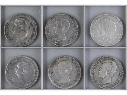LOTES CENTENARIO. Lote 6 monedas 5 Pesetas. 1871 a 1892. AMA