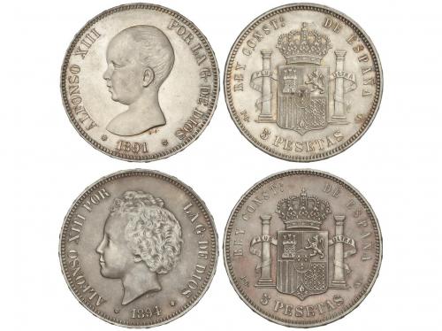 ALFONSO XIII. Lote 2 monedas 5 Pesetas. 1891 y 1894 (*18-91)