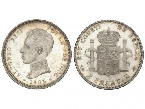 ALFONSO XIII. 2 pesetas. 1905 (*19-05). S.M.-V. (Leves golpe