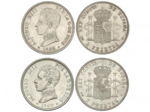 ALFONSO XIII. Lote 2 monedas 2 pesetas. 1905 (*19-05). S.M.-