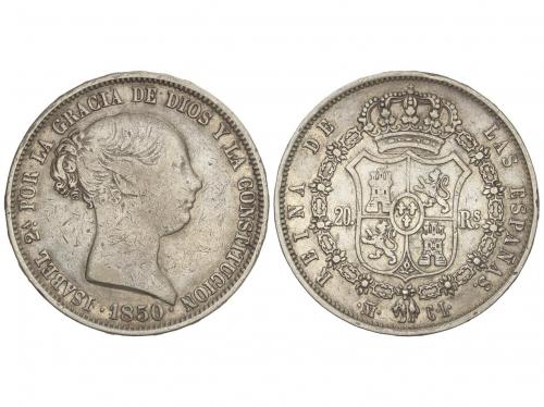 ISABEL II. 20 Reales. 1850. MADRID. C.L. 25,81 grs. (Pequeño