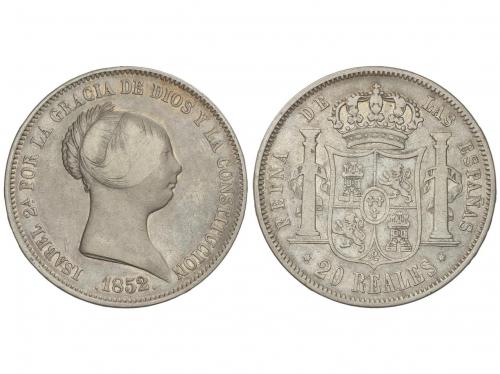 ISABEL II. 20 Reales. 1852. MADRID. 25,74 grs. (Pequeños gol