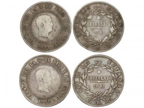 FERNANDO VII. Lote 2 monedas 10 Reales. 1821. BILBAO y SEVIL