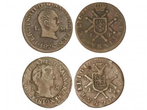 FERNANDO VII. Lote 2 monedas 1 Maravedí. 1819, 1826. PAMPLON