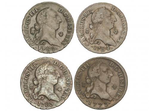 CARLOS III. Lote 4 monedas 4 Maravedís. 1773, 82, 84, 85. SE