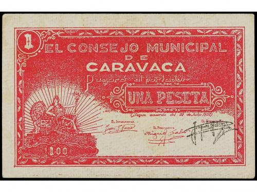 MURCIA. 1 Peseta. 27 Julio 1937. C.M. de CARAVACA (Murcia). 