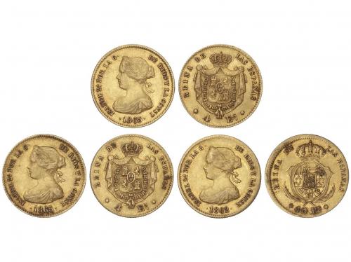 ISABEL II. Lote 3 monedas 40 Reales y 4 Escudos (2). 1862 y 