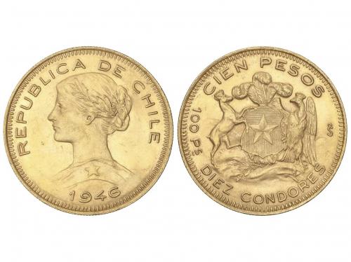CHILE. 100 Pesos. 1946. SANTIAGO. 20,31 grs. AU (900). (Leve