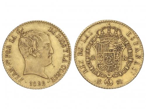 FERNANDO VII. 80 Reales. 1822. MADRID. S.R. 6,75 grs. Tipo ´