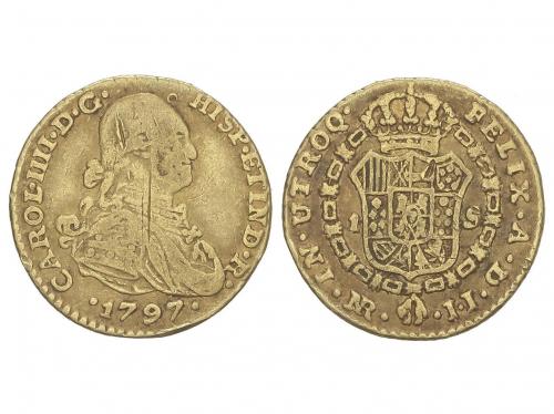 CARLOS IV. 1 Escudo. 1797. NUEVO REINO. J.J. 3,3 grs. (Rayit
