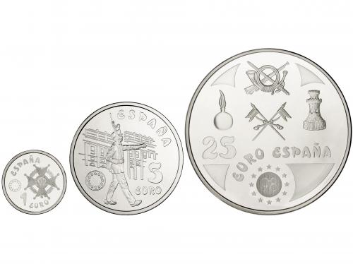 JUAN CARLOS I. Serie 3 monedas 1, 5 y 25 Euro. 1998. HOMENAJ