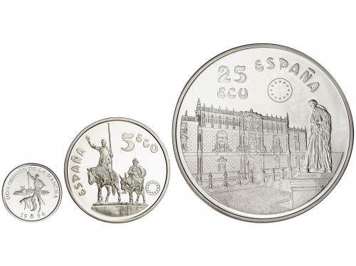 EMISIONES EN ECU. Lote 3 monedas 1, 5 y 25 Ecu. 1994. SERIE 