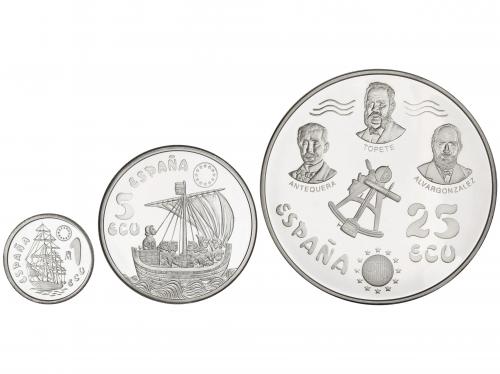 EMISIONES EN ECU. Lote 3 monedas 1, 5 y 25 Ecu. 1996. SERIE 
