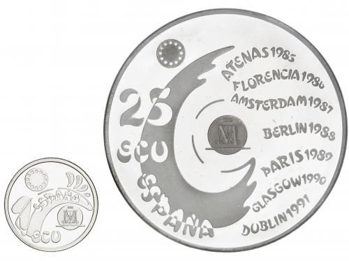EMISIONES EN ECU. Lote 2 monedas 1 y 25 Ecu. 1992. MADRID CA