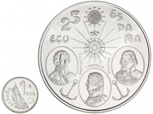 EMISIONES EN ECU. Lote 2 monedas 1 y 25 Ecu. 1995. SERIE MAR