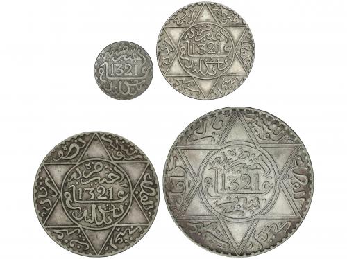 MARRUECOS. Lote 4 monedas 1/20, 1/4, 1/2 y 1 Rial. 1321 d.H 