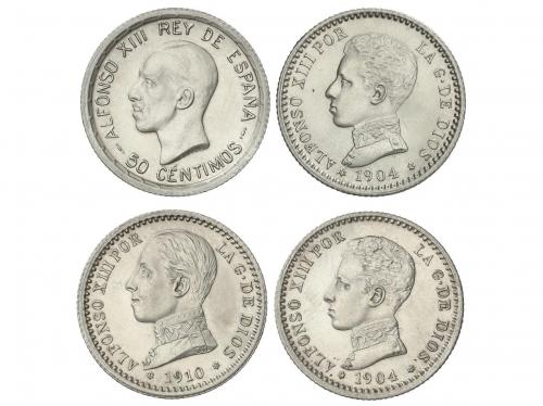 ALFONSO XIII. Lote 4 monedas 50 Céntimos. 1904 a 1926. 1904 