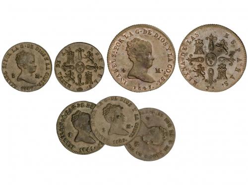 ISABEL II. Lote 5 monedas 2 (4) y 4 Maravedís. 1847. BARCELO