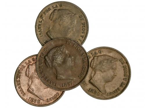 ISABEL II. Lote 4 monedas 10 Céntimos de Real. 1857, 58, 60,