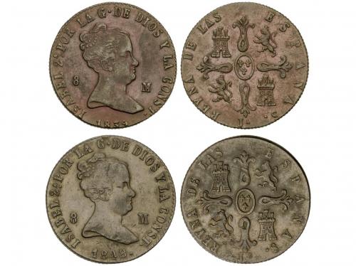 ISABEL II. Lote 2 monedas 8 Maravedís. 1839 y 1848. JUBIA. A