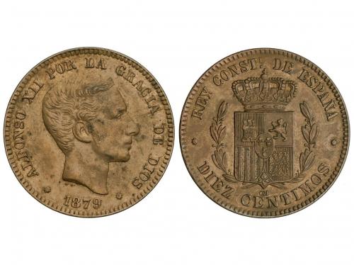ALFONSO XII. 10 Céntimos. 1879. BARCELONA. O.M. Restos de co