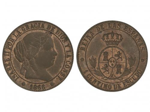 ISABEL II. 1 Céntimo de Escudo. 1866. BARCELONA. 2,5 grs. Si