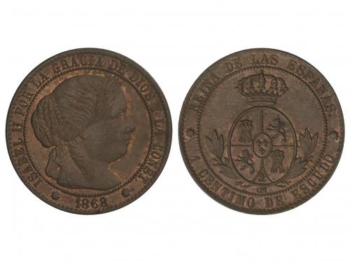 ISABEL II. 1 Céntimo de Escudo. 1868. BARCELONA. O.M. 2,57 g