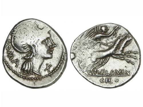 REPÚBLICA ROMANA. Denario. 109-108 a.C. FLAMINIA. Lucius Fl